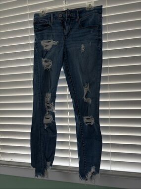 Express Blue Distressed Skinny Jeans
